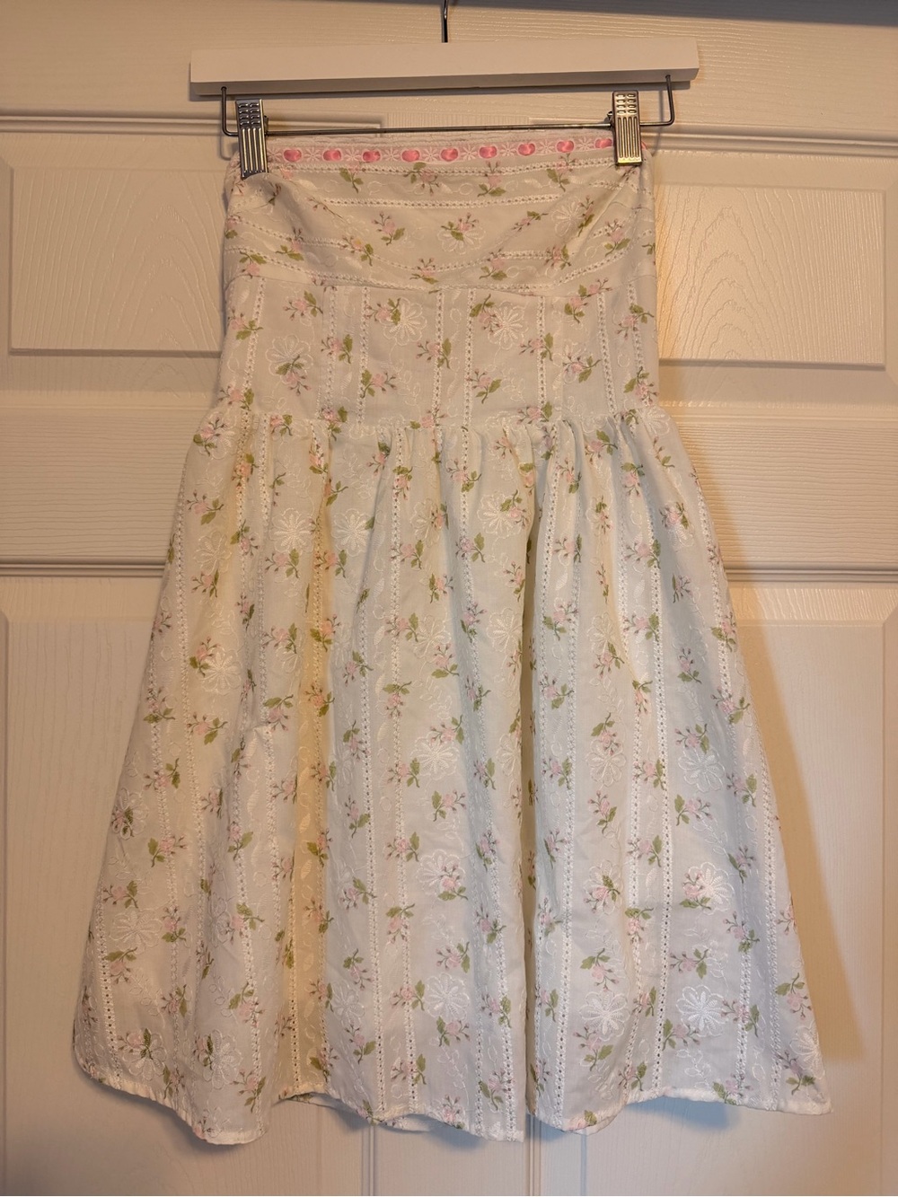 Altar'd State White Eyelet Dress with Pink & Green Floral Embroidery